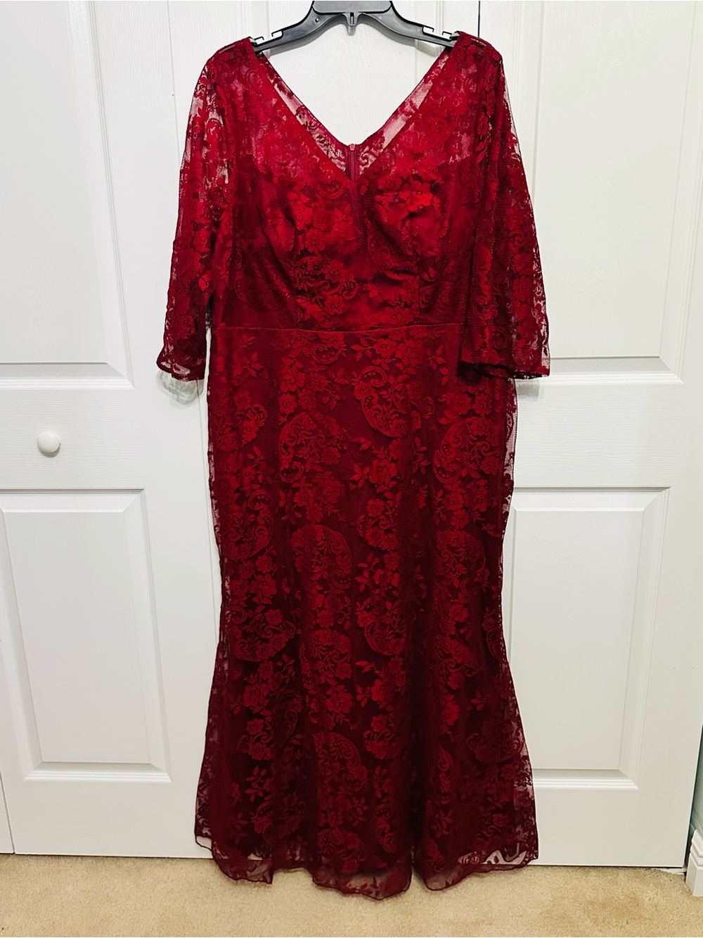 SHEIN Curve 2XL Burgundy Lace Maxi Dress Built-In Bra Cups Formal Evening